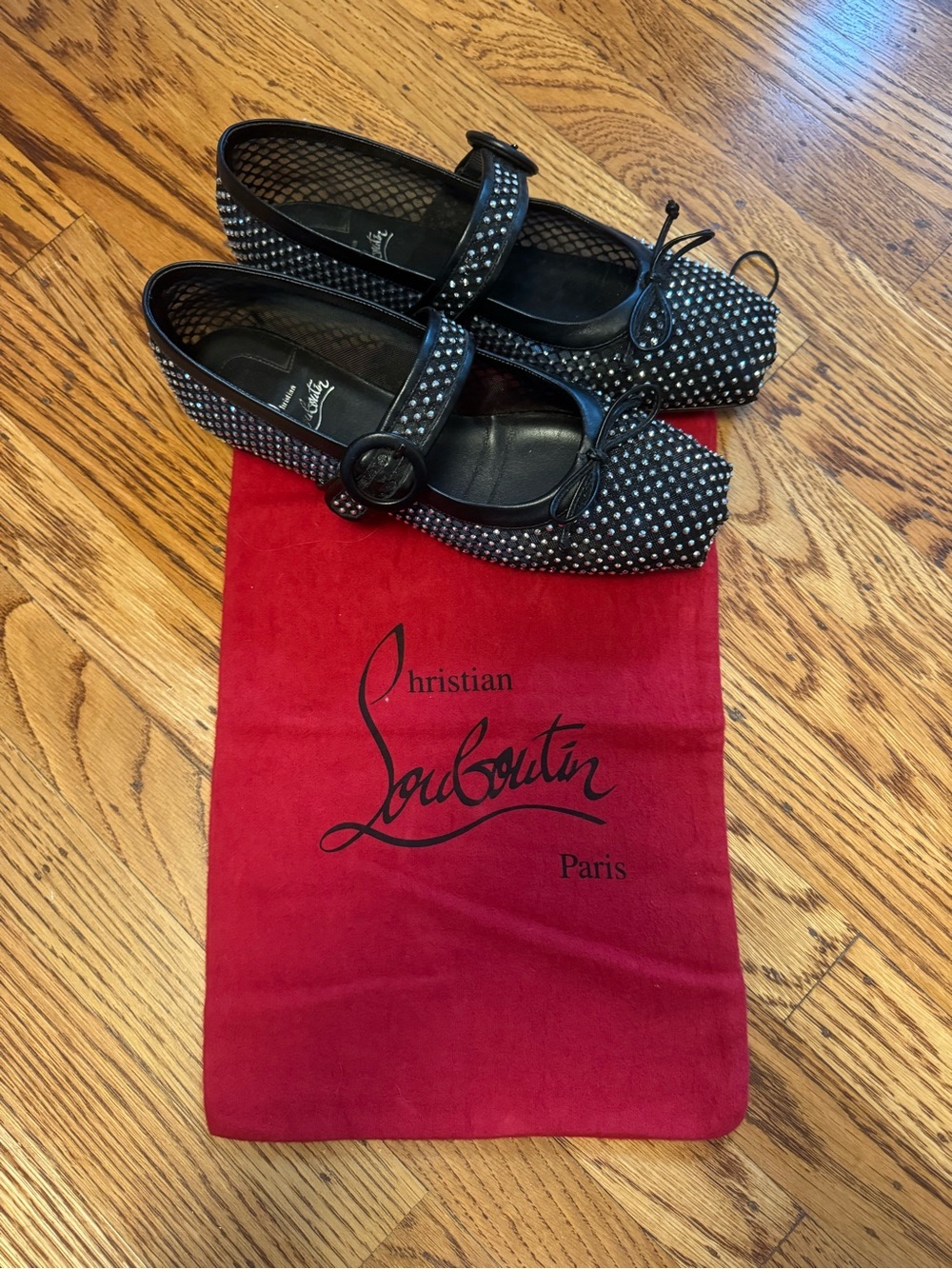 Christian Louboutin Mamastrapitina Crystal Mesh Mary Jane Ballet Flats